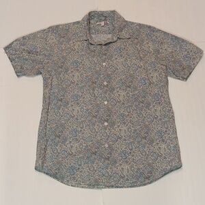 Liberty of London x Uniqlo Mens Blue Paisley Floral Short Sleeve Shirt